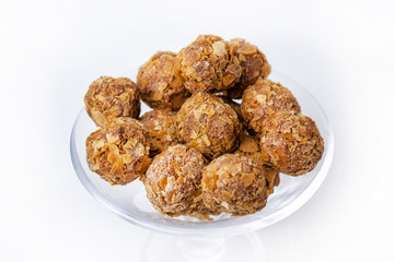 round cookies on a plate sweet on a white background