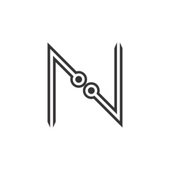 N letter with circle connection modern technology logo design vector