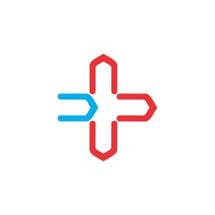 Plus with arrow logo design vector