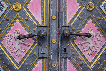 Detail of basilica door at Vysehrad II, Prague, Czech Republic