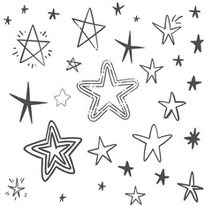 Star doodles collection. Set of hand drawn stars. Sketch illustrations,