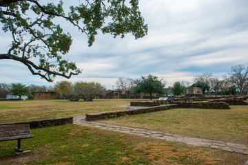 Fototapeta na wymiar Mission San Francisco de la Espada in San Antonio, Texas, USA. The Mission is a part of the San Antonio Missions UNESCO World Heritage Site.