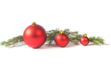red  christmas bals isolated on white background
