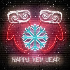 Greeting Card with Freeze Snowflake on Santa Mittens and Inscription, Snowfall