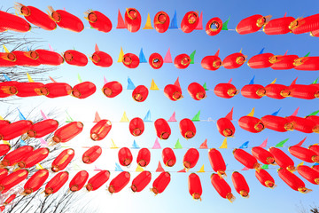 red lanterns are in the sky