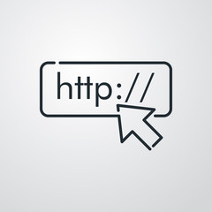 Icono plano direcci&oacute;n http con flecha de cursor en fondo gris