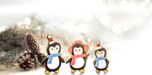 Festive new Year background with lights and gingerbread.