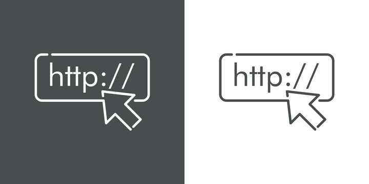 Icono plano direcci&oacute;n http con flecha de cursor en fondo gris y fondo blanco