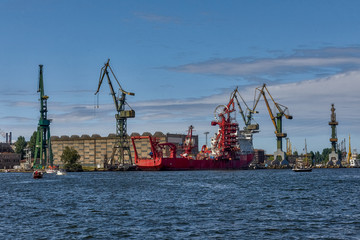 Obraz premium Port of Gdansk, Poland - ships standing at the quay