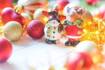 Beautiful christmas decoration on old white, wooden background