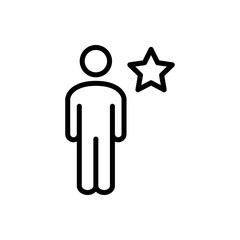 Contacto favorito. Usuario favorito. Icono plano lineal hombre con estrella en color negro