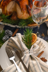 Turkey on the festive table, served table, holiday and recipes