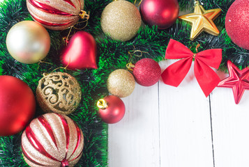 Beautiful christmas decoration on old white, wooden background