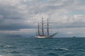 Fototapeta na wymiar Three master sailing ship in the atlantic ocean, Brazil, South America