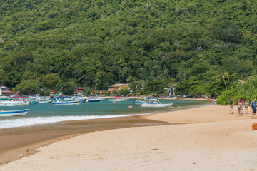 Fototapeta na wymiar Boats at the coast of Ilha Grande island, Brazil, South America
