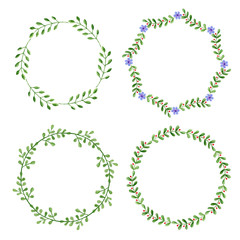 Set of watercolor wreath. Frame with spring elements. Circular hand-drawn design