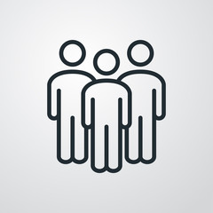 Símbolo trabajo en equipo. Icono plano lineal grupo de 3 personas en fondo gris
