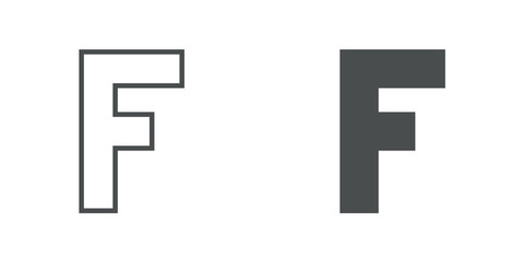 Logotipo letra F de bloques estilo contorno y estilo relleno en color gris © teracreonte