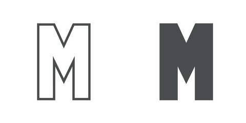Logotipo letra M de bloques estilo contorno y estilo relleno en color gris
