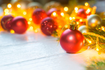 Beautiful christmas decoration on old white, wooden background