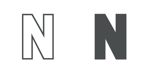 Logotipo letra N de bloques estilo contorno y estilo relleno en color gris