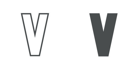 Logotipo letra V de bloques estilo contorno y estilo relleno en color gris © teracreonte