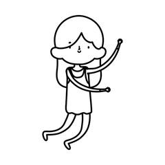 cute little girl happy cartoon character thick line