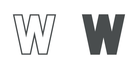 Logotipo letra W de bloques estilo contorno y estilo relleno en color gris © teracreonte