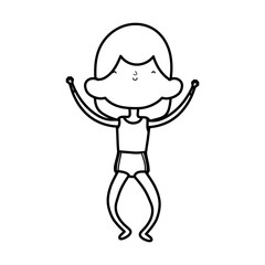 cute little girl happy cartoon character thick line