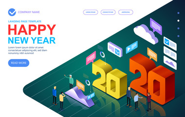 2020 Happy New Year, New innovative ideas, Isometric technology for new year holiday posters and banners, Vector illustration.