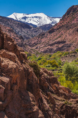 The Aït Bouguemez valley with high snow-capped mountains in Morocco