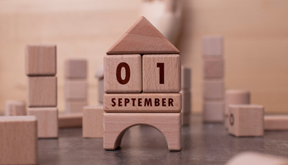 Obraz na płótnie Canvas September 1 written with wooden blocks