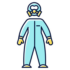 Blue protective suit color icon. Chemical industries. Biohazard, radioactive, dangerous elements protection. Safety of worker health. Organic chemistry. Isolated vector illustration