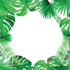  Tropical green palm leaf frame set watercolor illustrated vector