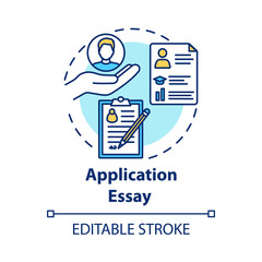 Application essay concept icon. Personal statement. Summary and curriculum vitae. Individual characteristics idea thin line illustration. Vector isolated outline drawing. Editable stroke
