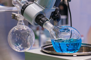 Laboratory rotary evaporator - homogenization process - rotating chemical flask for evaporate...
