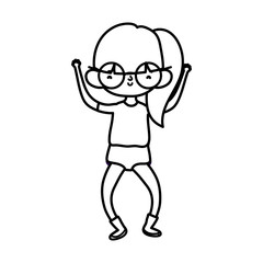 cute little girl happy cartoon character thick line