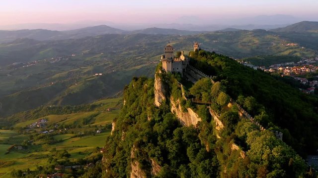 Footage - Aerial View of Guaita Tower in San Marino