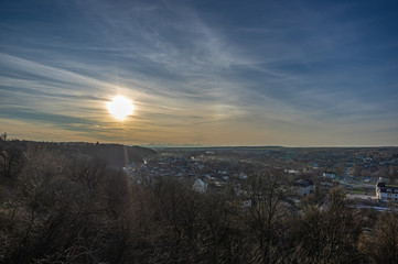Sunset over a small european city in autumn