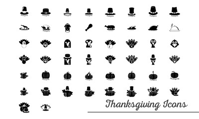 Set of thanksgiving silhouettes with text - Vector