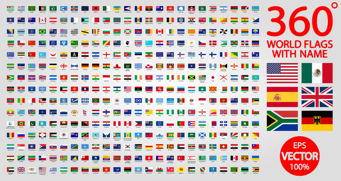 All official national flags of the world . circular design. 360 world flags with name
