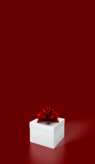single christmas present white box on red background 3d render