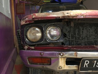 Close up of headlight lamp simply vintage car.