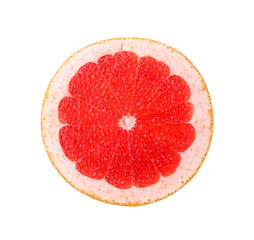 Slice of fresh grapefruit on white background