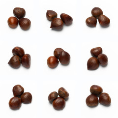 Variations of Chestnuts, tripple, isolated on white background