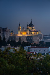Fototapeta na wymiar Far look from the Almudena Cathedral in Madrid, Spain. 