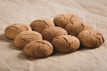 Chestnut cookies on brown background