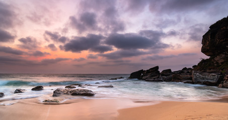 Summer Sunrise Panorama with  Smoky Haze and Clouds at the Seaside