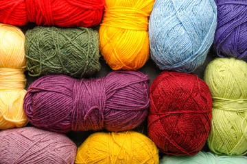 Colorful knitting yarns as background