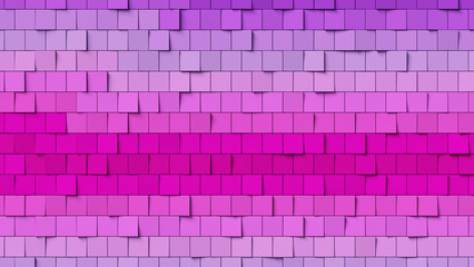 Gradient pink and purple square background; abstract cubical mosaic pattern composition 3d rendering, 3d illustration